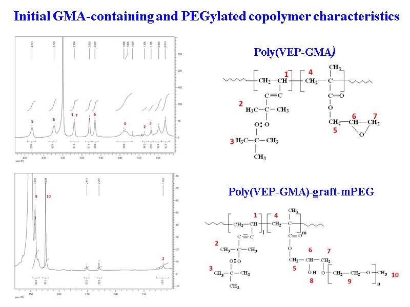 39 Poly(VEP-GMA)-graft-mPEG Poly(VEP-GMA) Initial GMA-containing and PEGylated copolymer characteristics